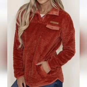 Simply Southern Rust Orange Snap Button Fleece Pullover